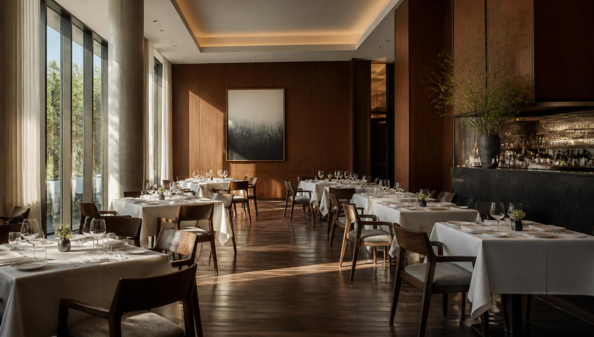 Empty dining room set for service in morning light
